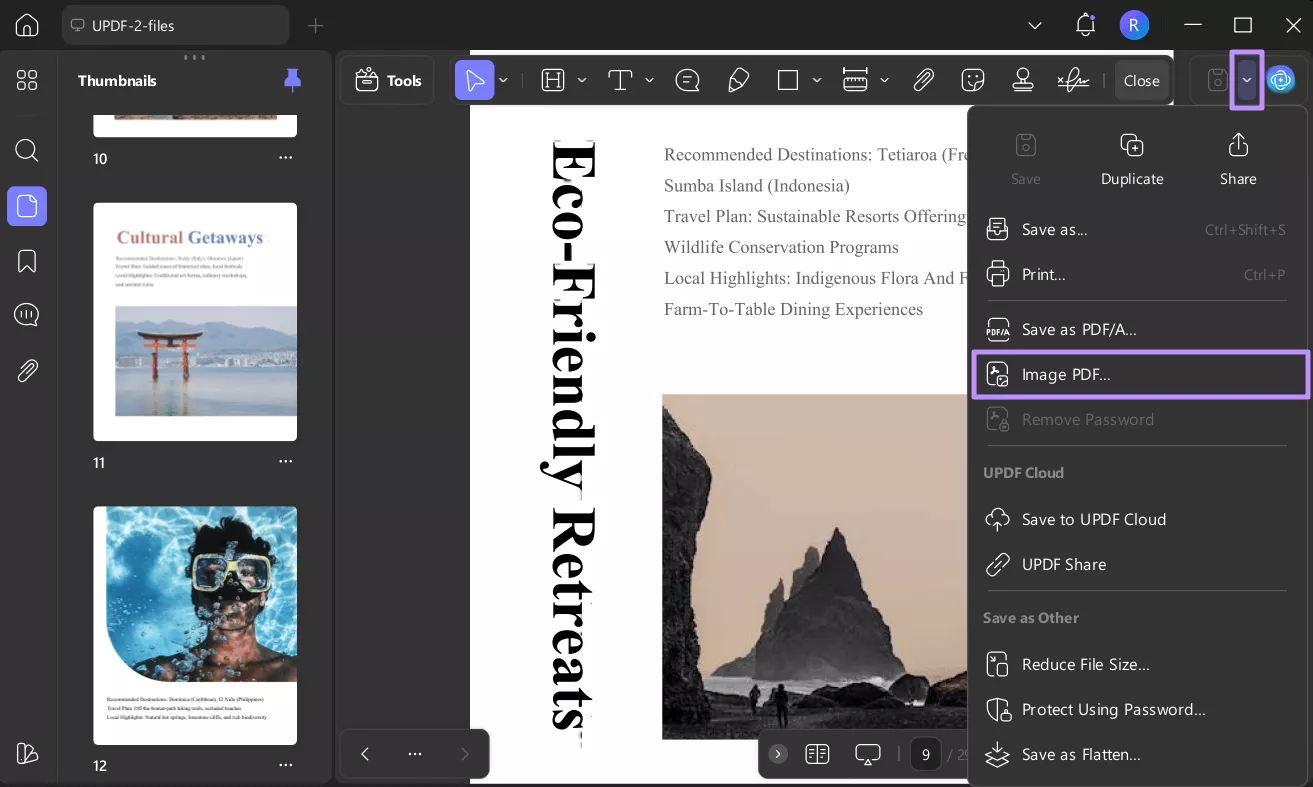 export pdf as an image updf windows