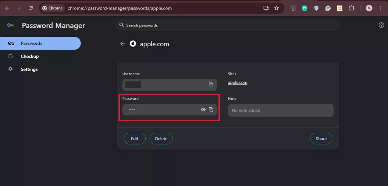 copy your apple password