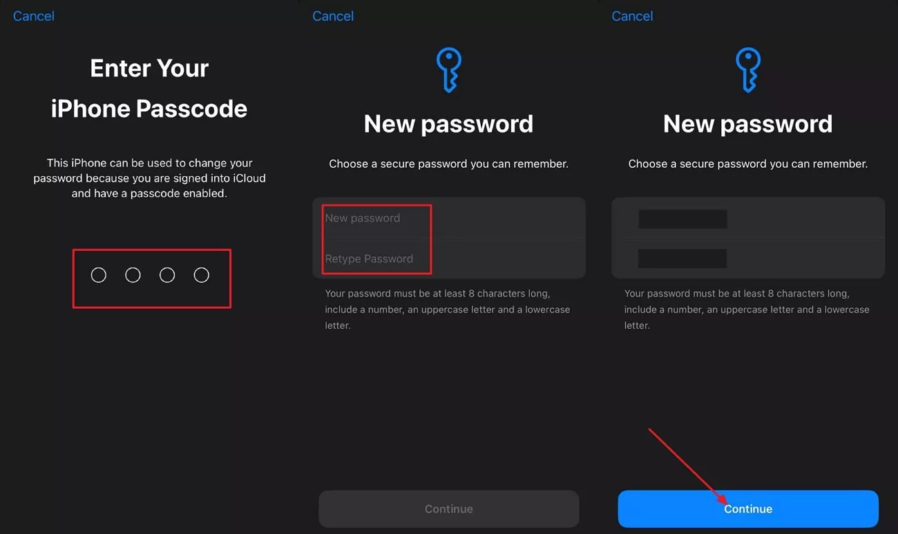 reset new password to continue