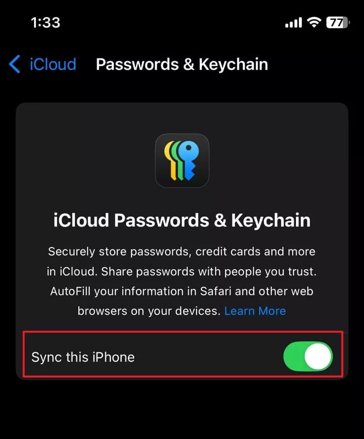 check the syncing is enabled