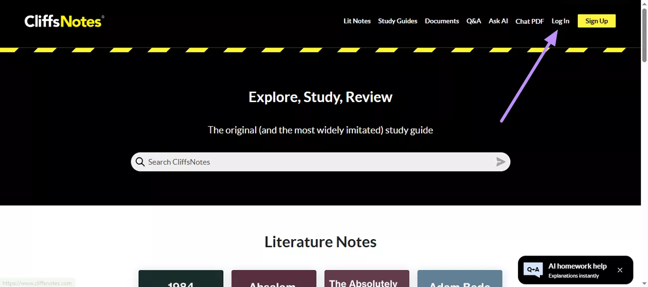log in to your account cliffsnotes