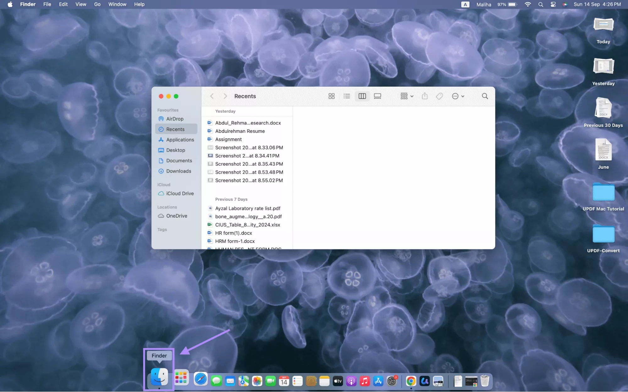 open finder from the dock mac