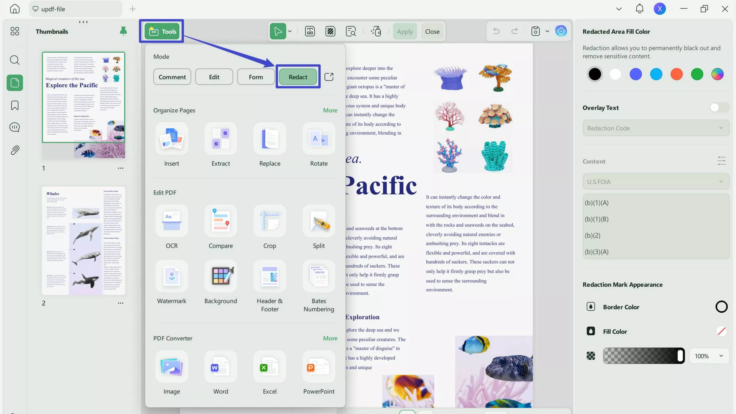 updf pdf redaction tool