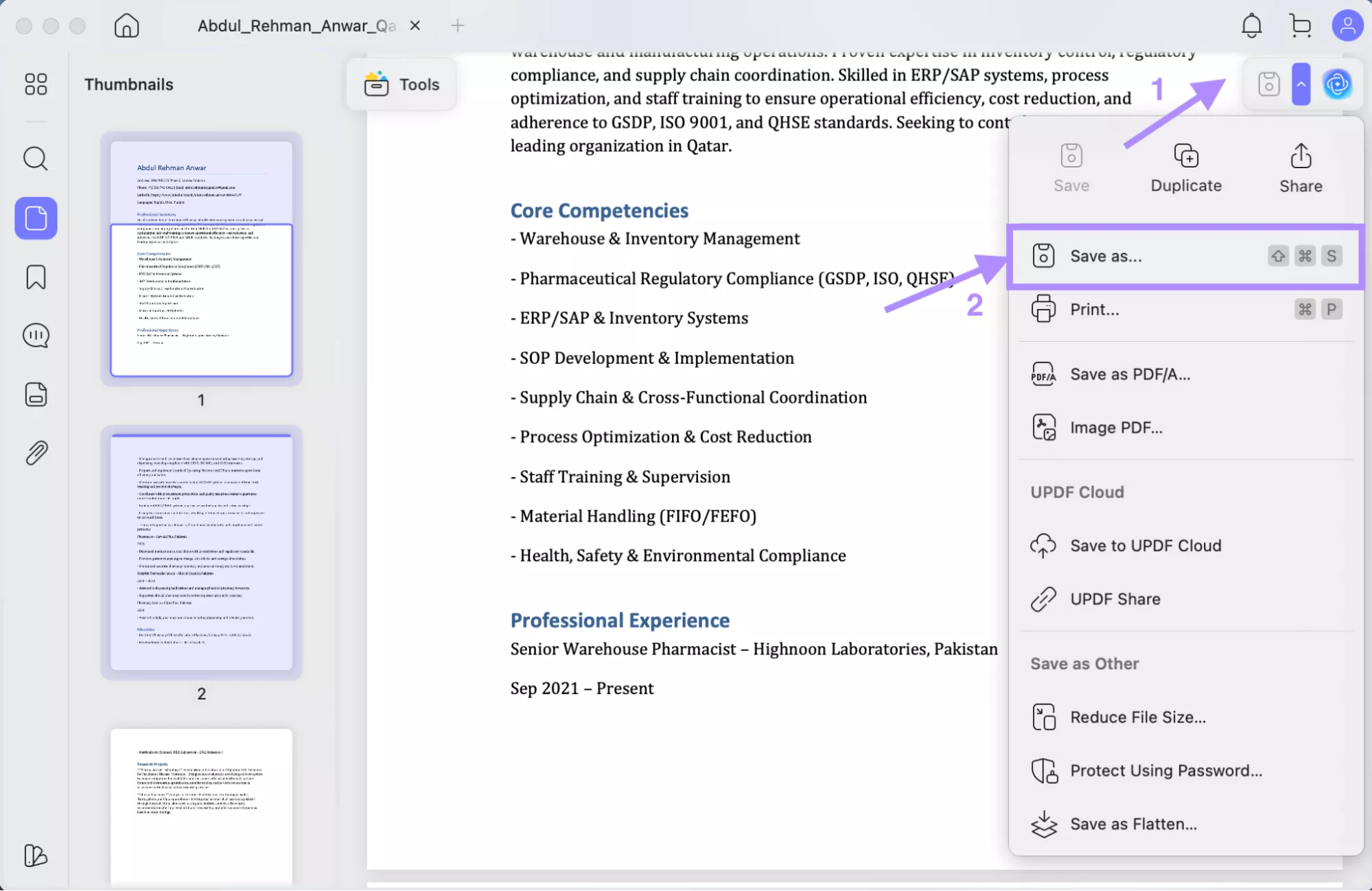 save your file as pdf updf mac