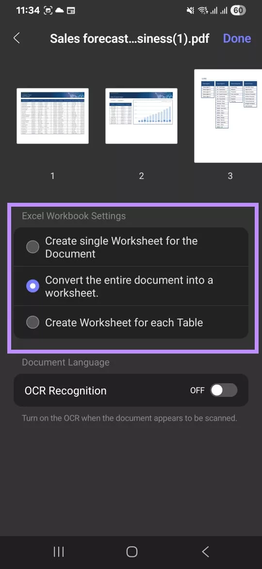 select an option for creating the worksheet updf mobile