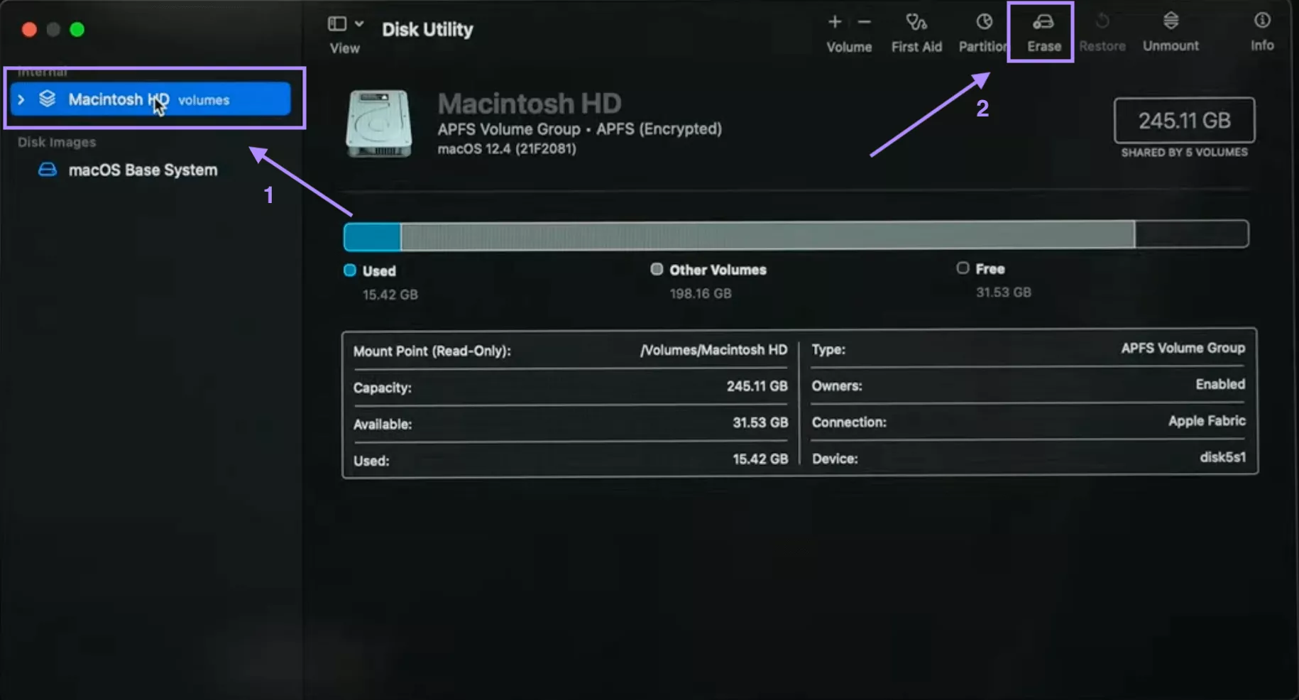 select disk and erase mac