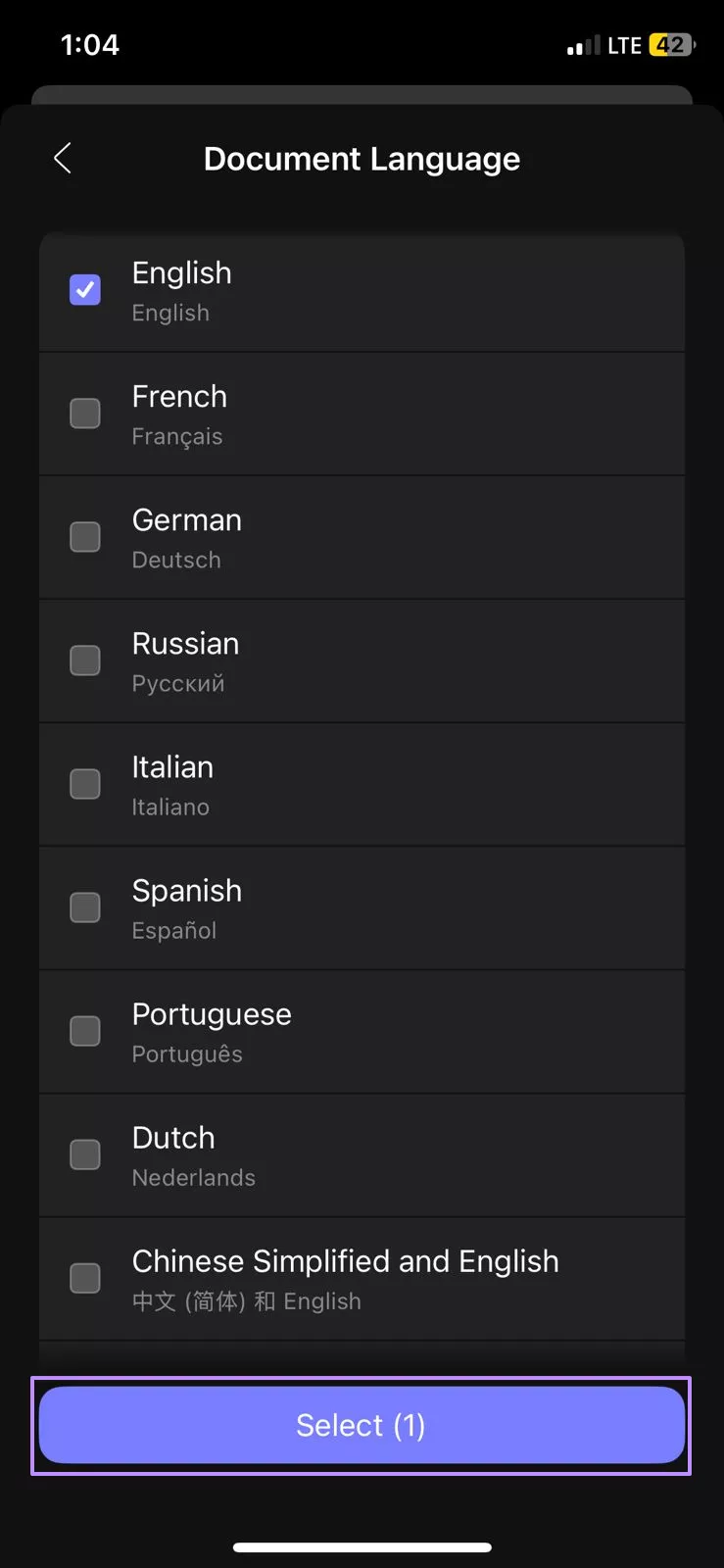 Image Alt: select document language updf ios