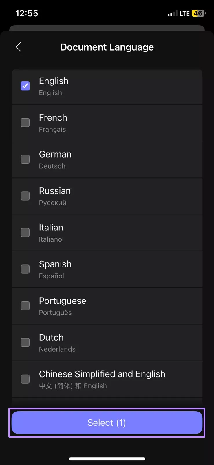 Image Alt: select languages for ocr updf ios