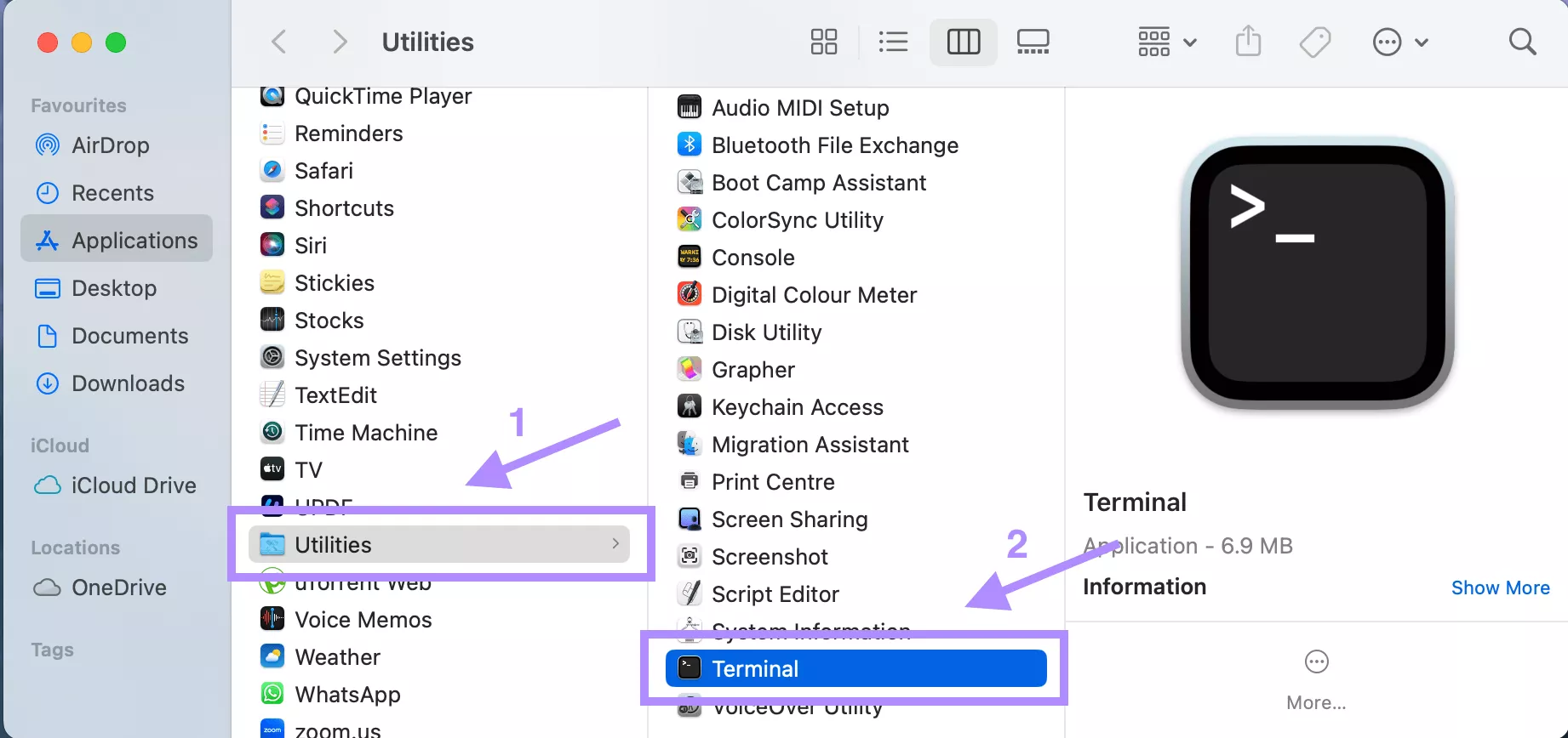 select terminal from utilities mac