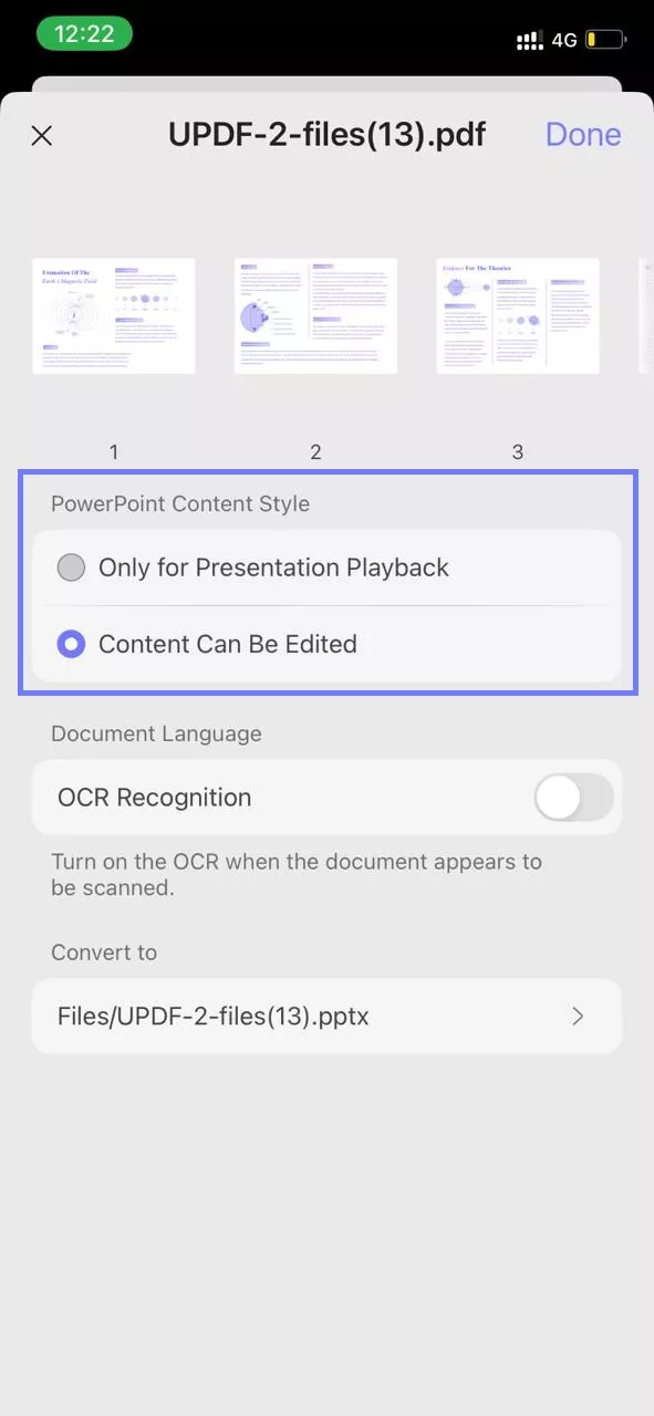 select the powerpoint content style updf iphone