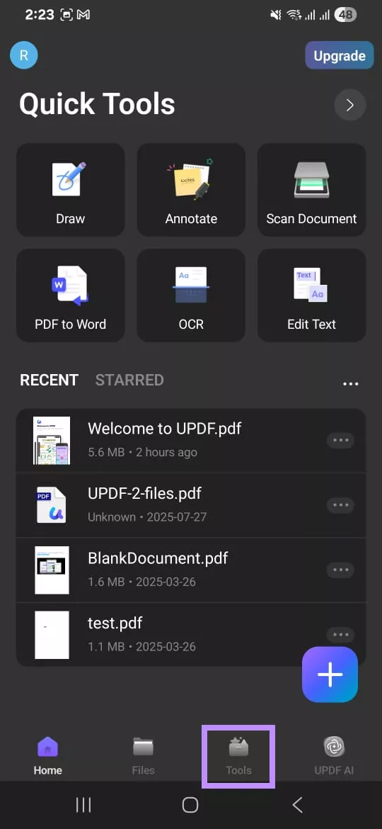 tap on tools updf ios