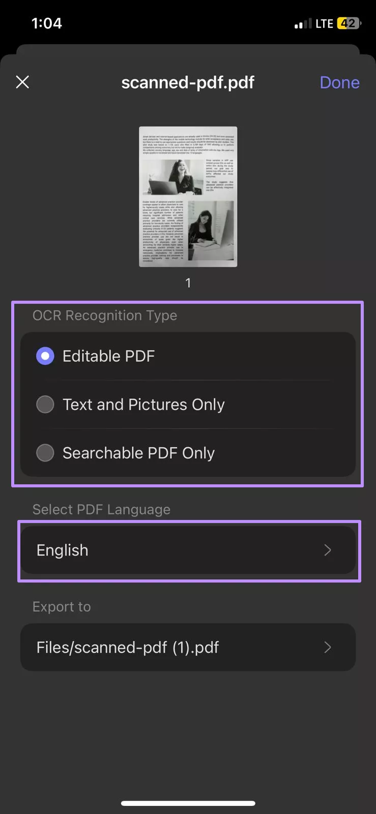 Image Alt: tap on your desired ocr type
