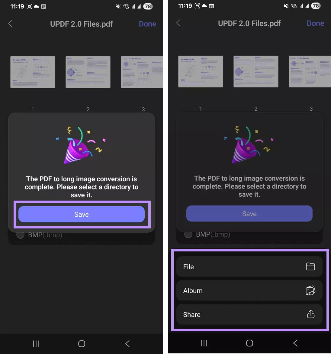 tap save and choose a location updf android
