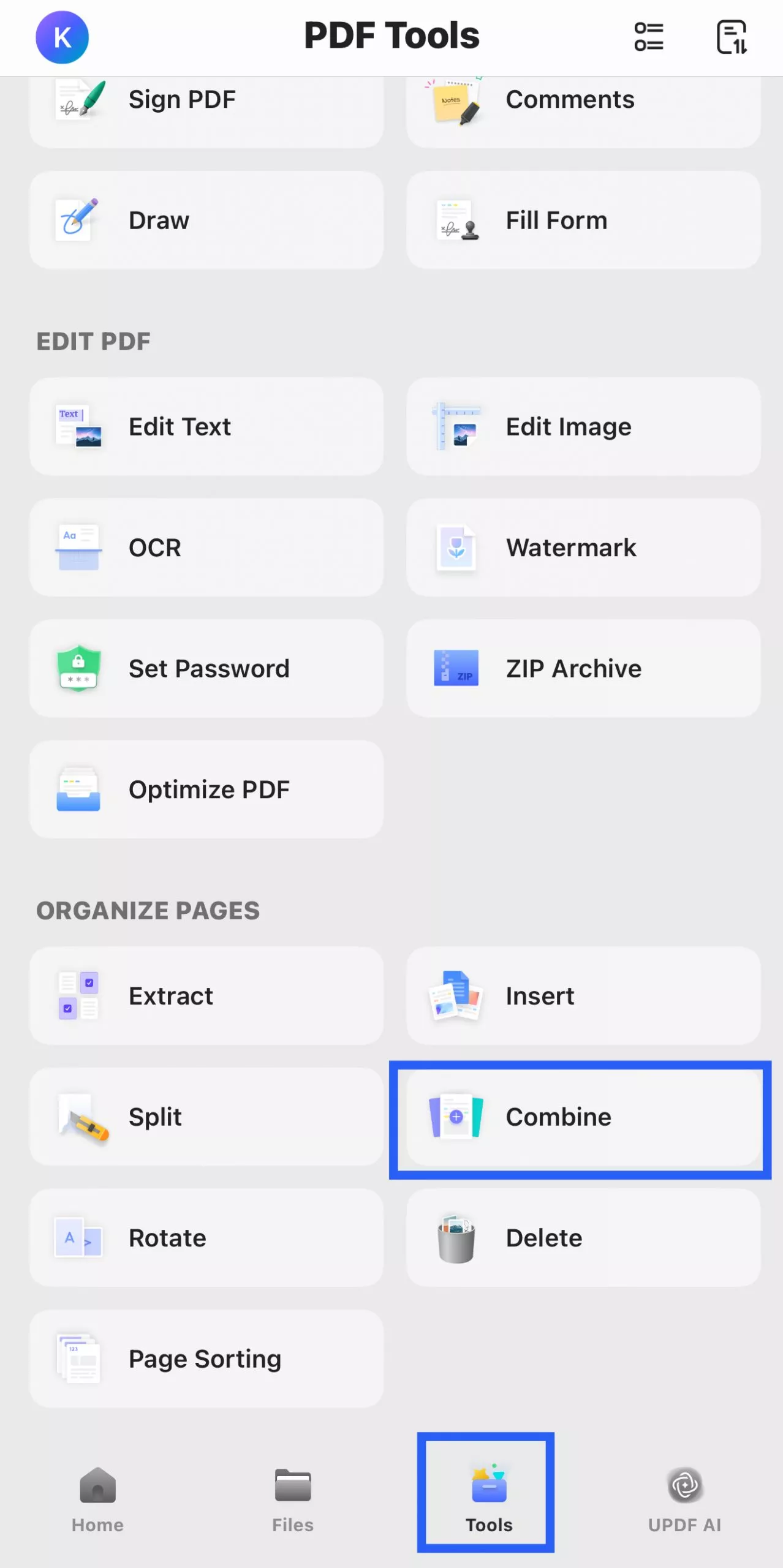 select combine on phone