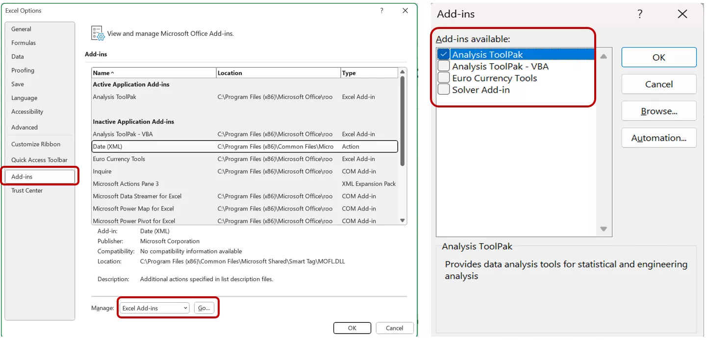 add-ons deactivating in excel