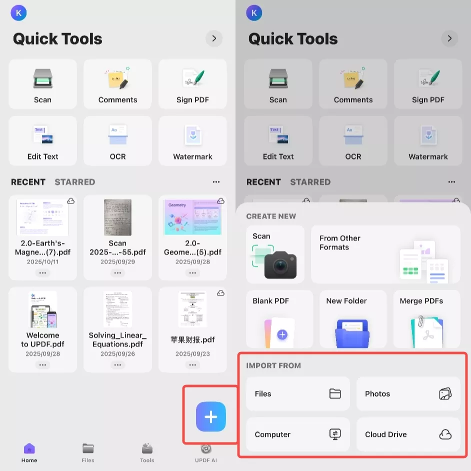 importing files in updf app