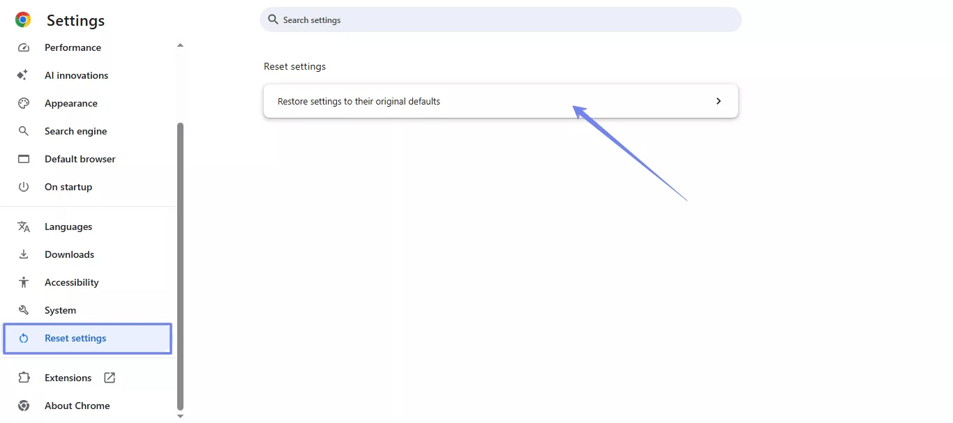 Restore settings to their original defaults browser