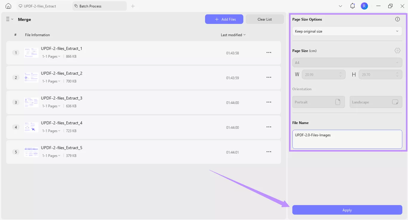 adjust page size and click apply updf windows