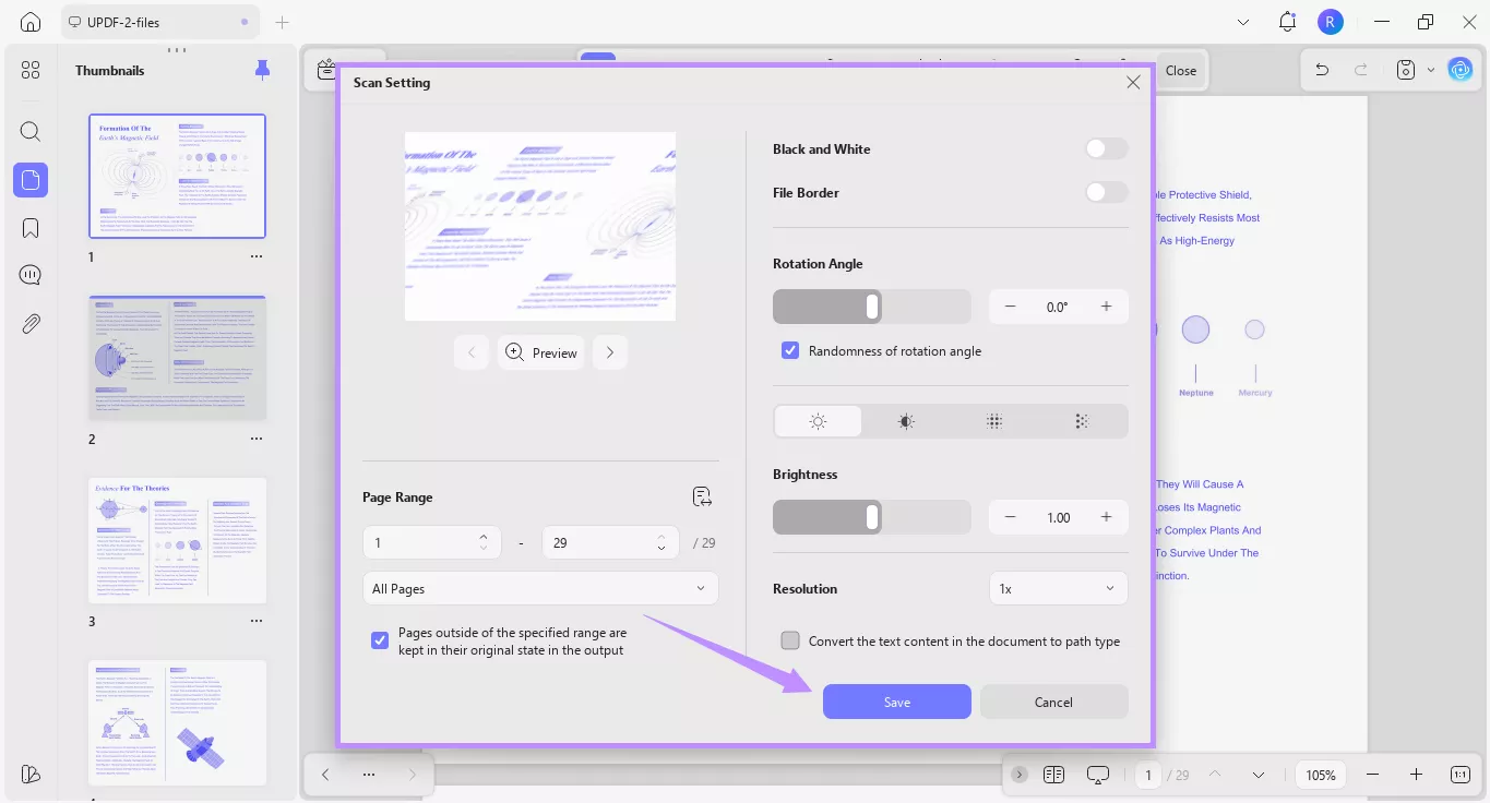 adjust scan settings and click save updf windows