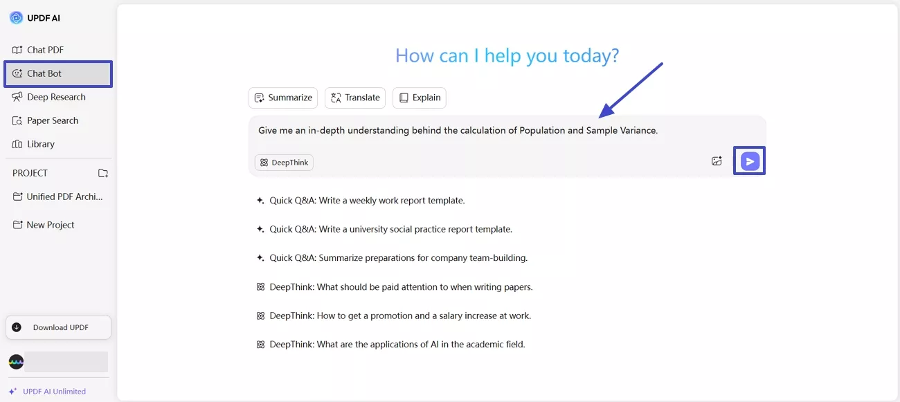 updf ai online chat bot prompt
