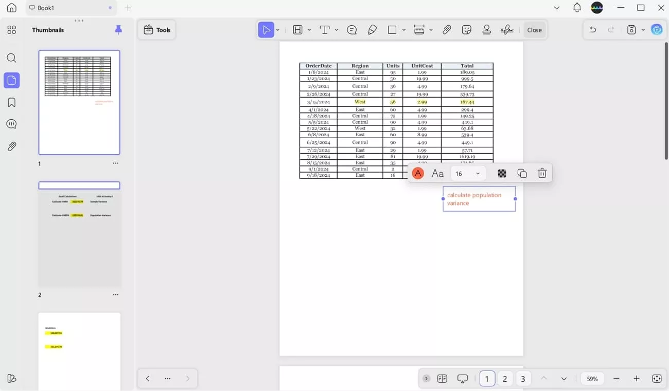 updf ai annotate variance reports