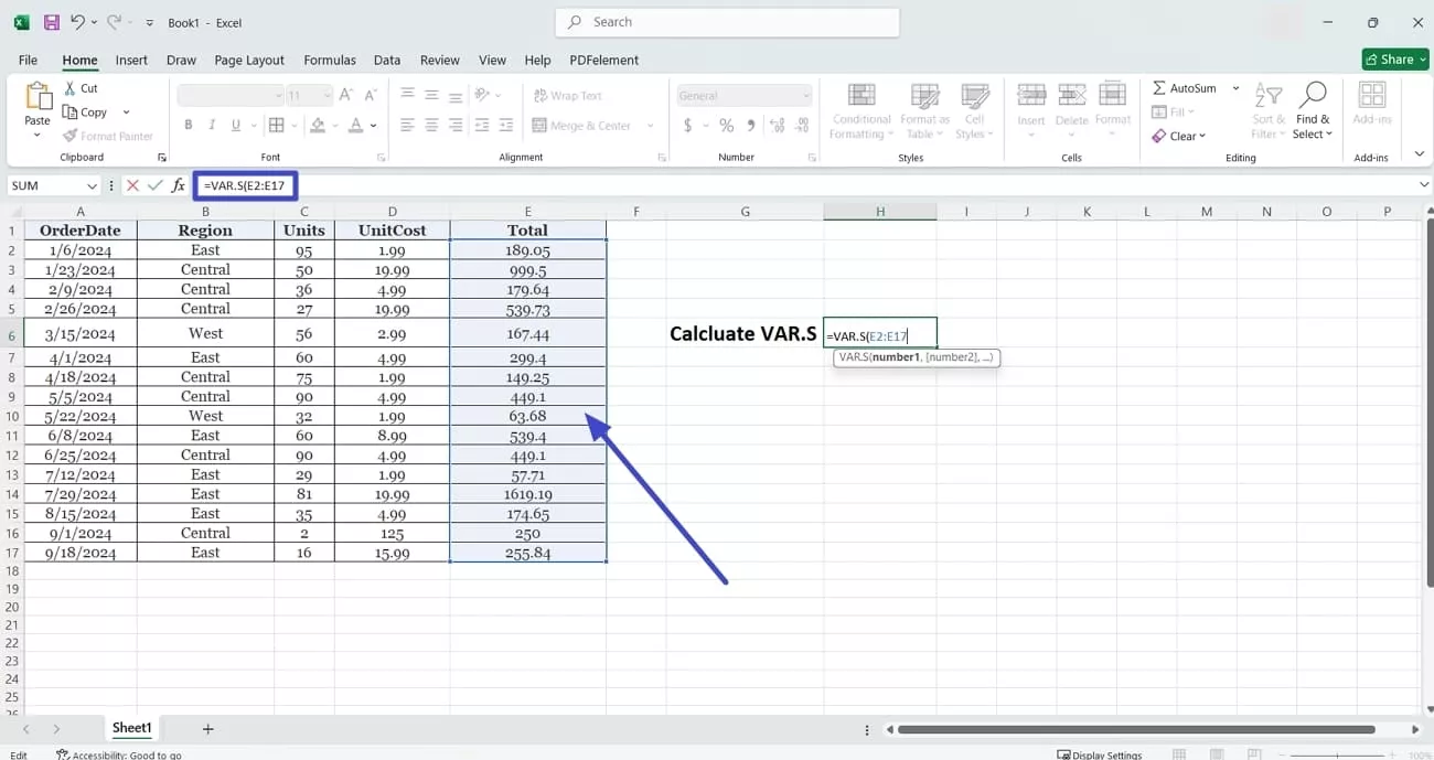 select vars variance data