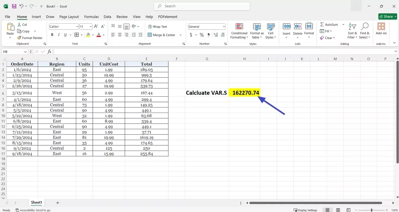 hit enter vars variance calculation