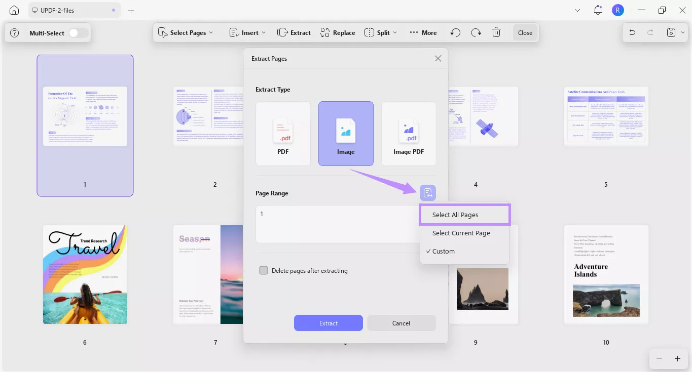 choose to select all pages updf windows