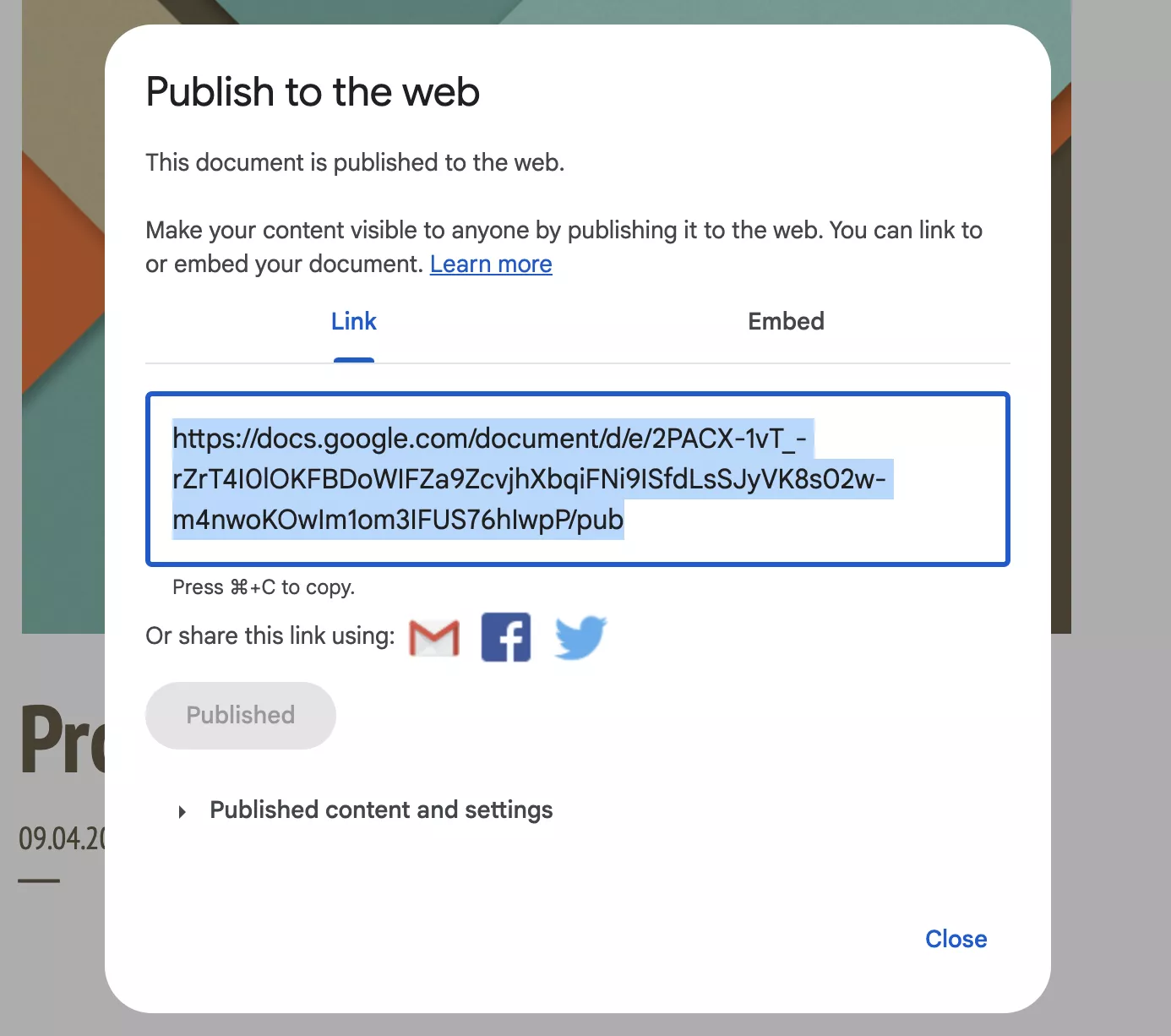 copy the link to open in browser google docs