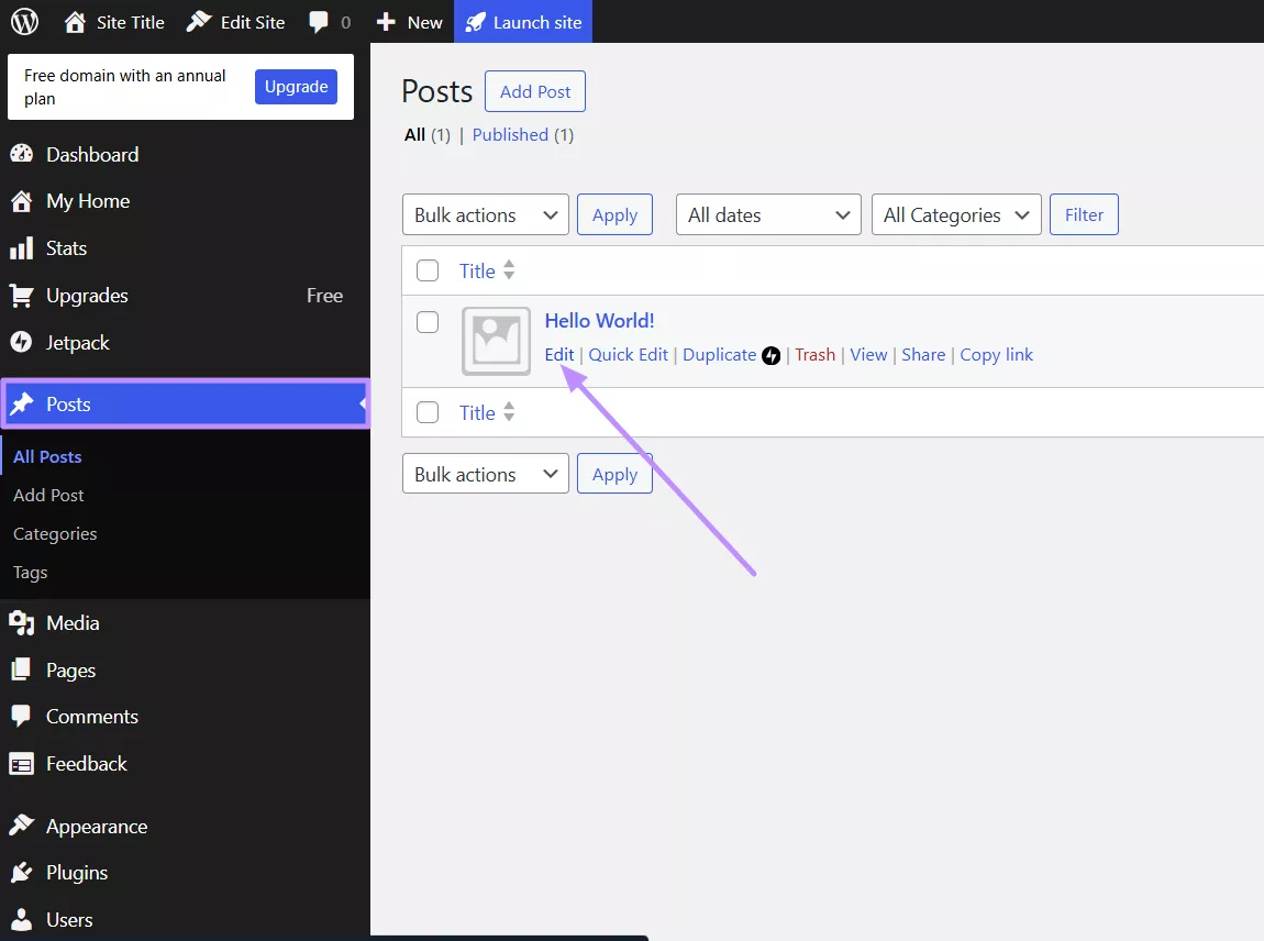 edit wordpress post 