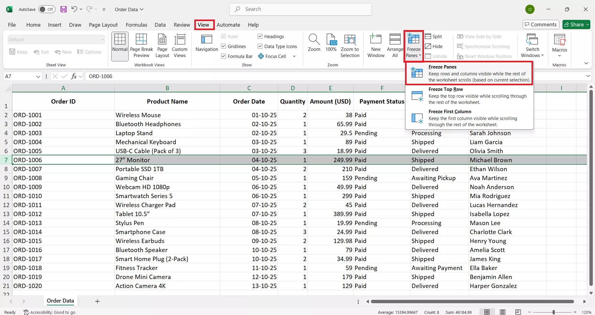 freeze-multiple-rows
