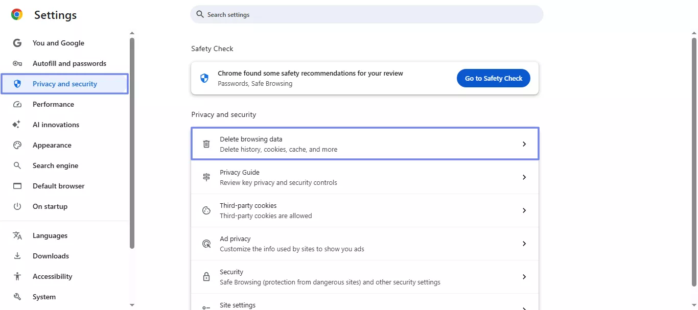 go to delete browsing data chrome