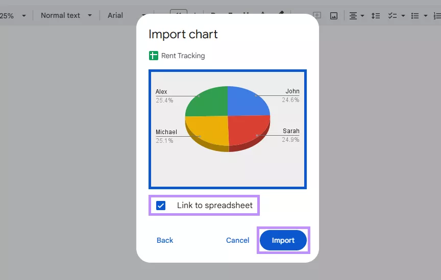 import chart with link to spreadsheet google docs