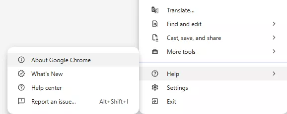 navigate to about google chrome browser
