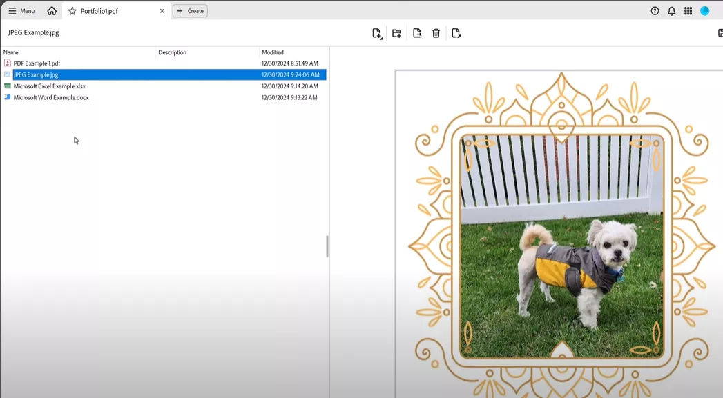 user opening and previewing a file within the pdf portfolio window in adobe acrobat