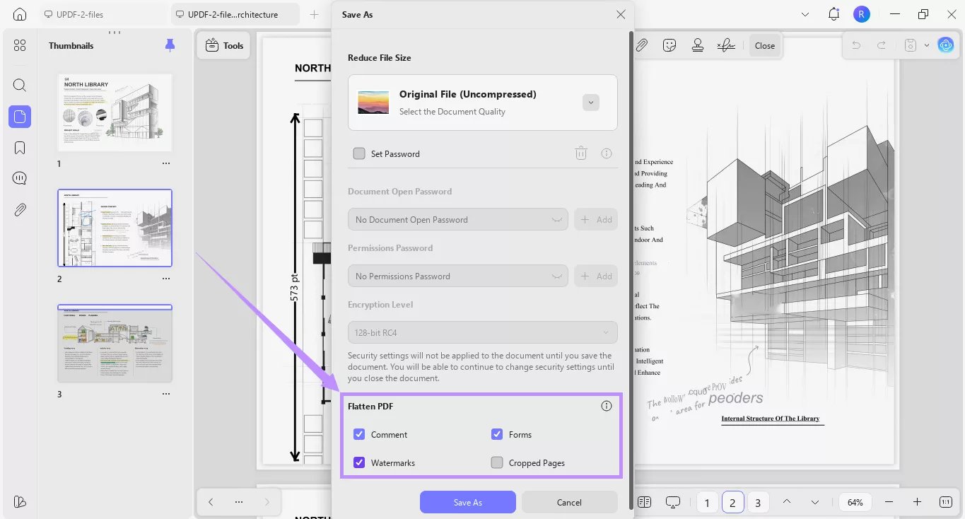 select elements to flatten in PDF updf windows