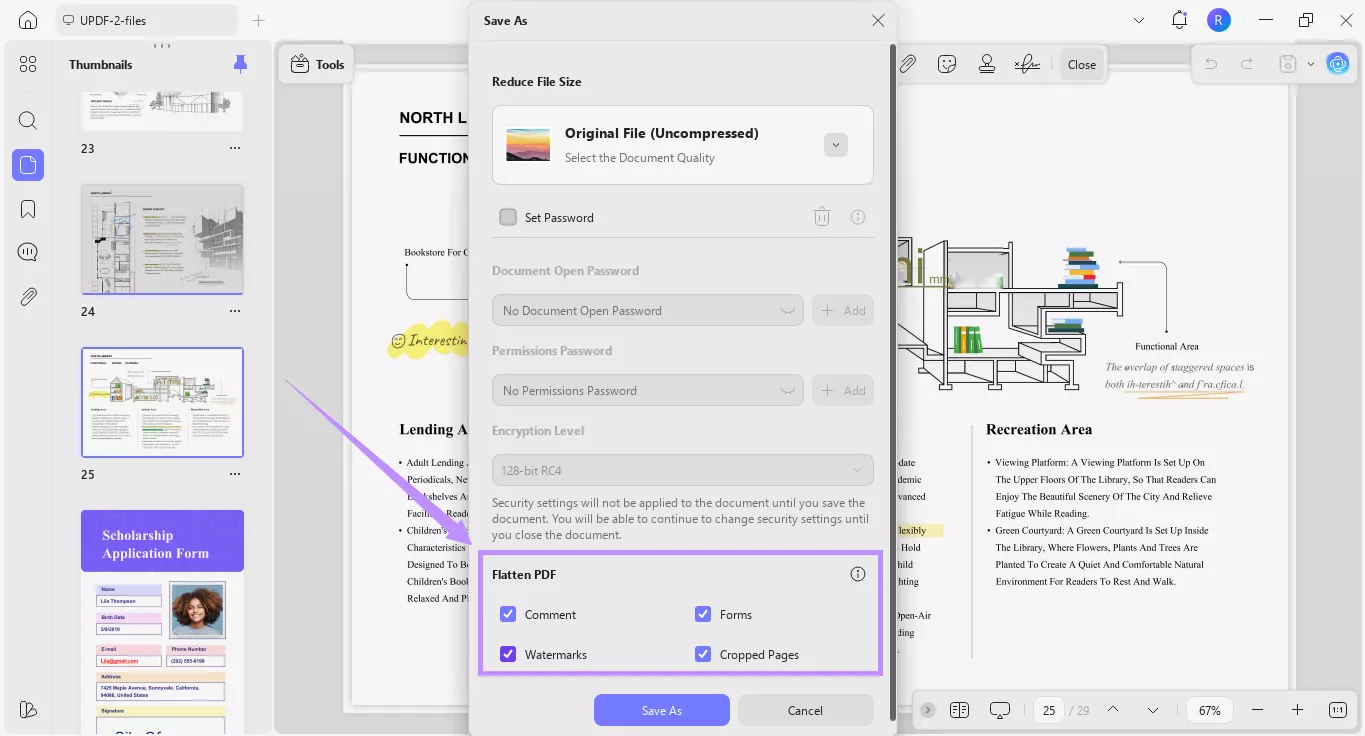 select the elements to flatten in PDF updf windows