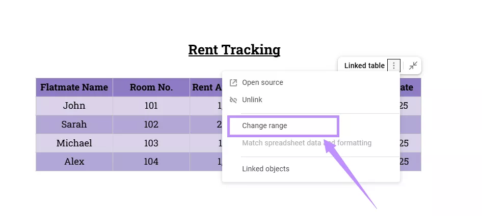 select to change range for google sheet in google docs