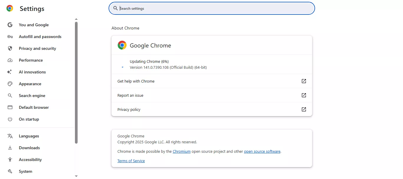 updating chrome