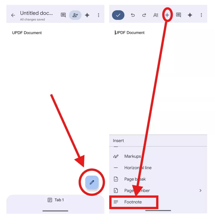 Adding Footnotes in Google Docs mobile app