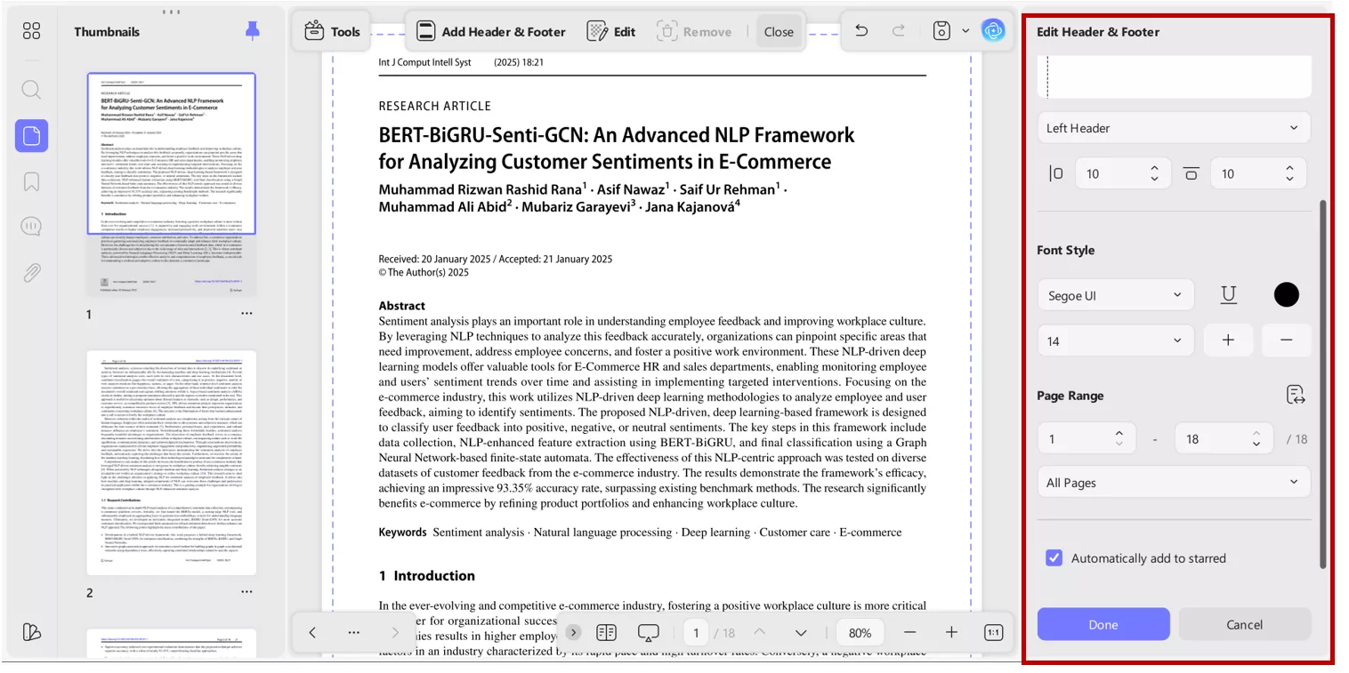 Customizing text of Header & Footer