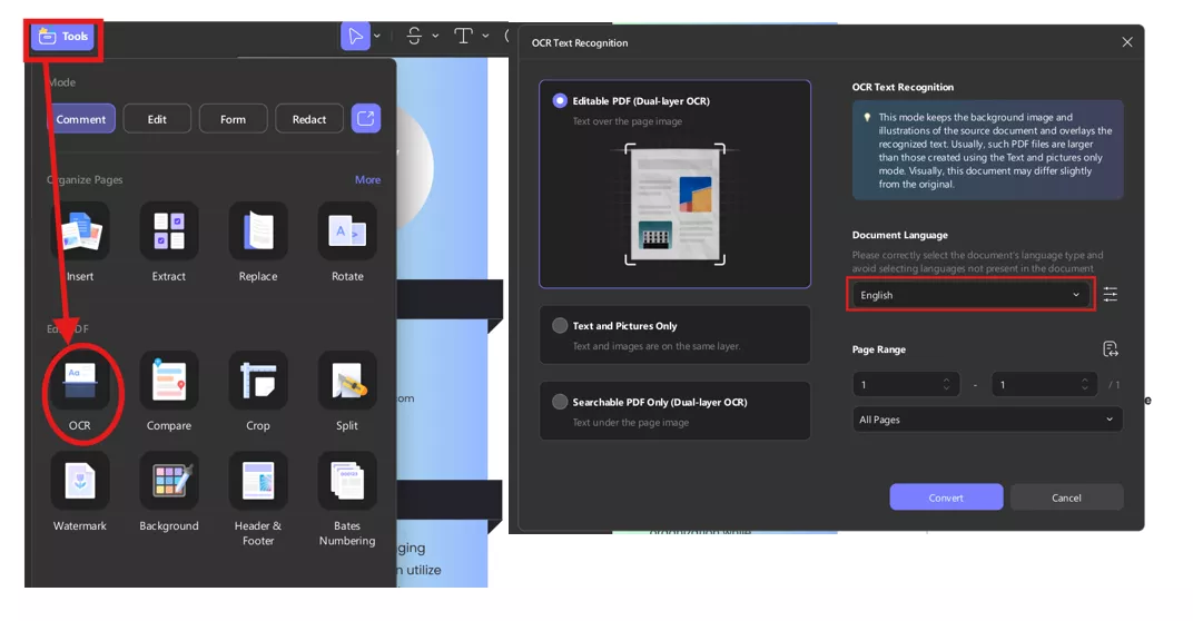 Performing OCR and applying strikethrough on scanned PDF using UPDF desktop app