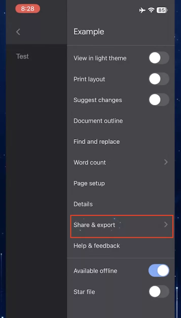 click share and export