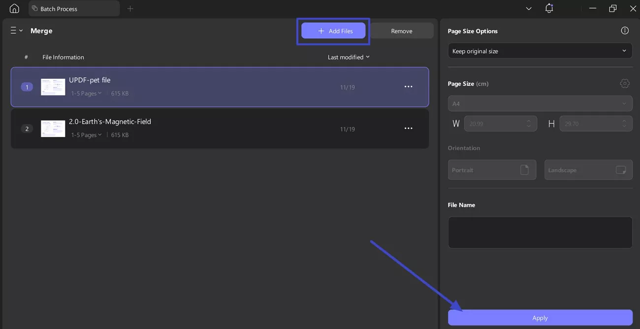 add files and hit apply