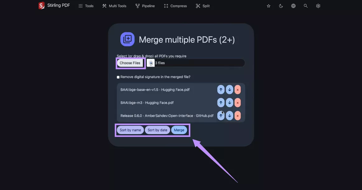 choose files, sort, and merge pdfs