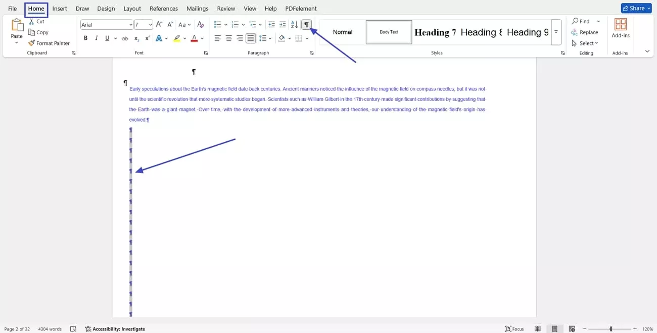 delete empty word page paragraph marks