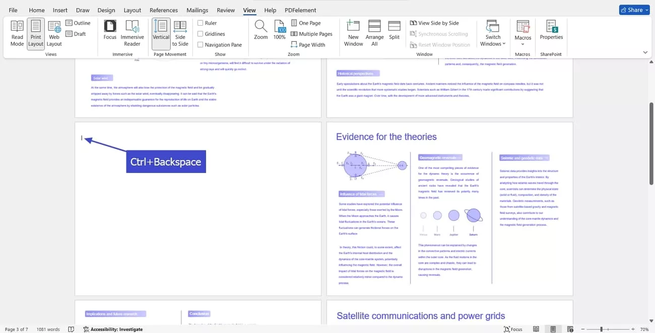 keyboard shortcut remove blank word page