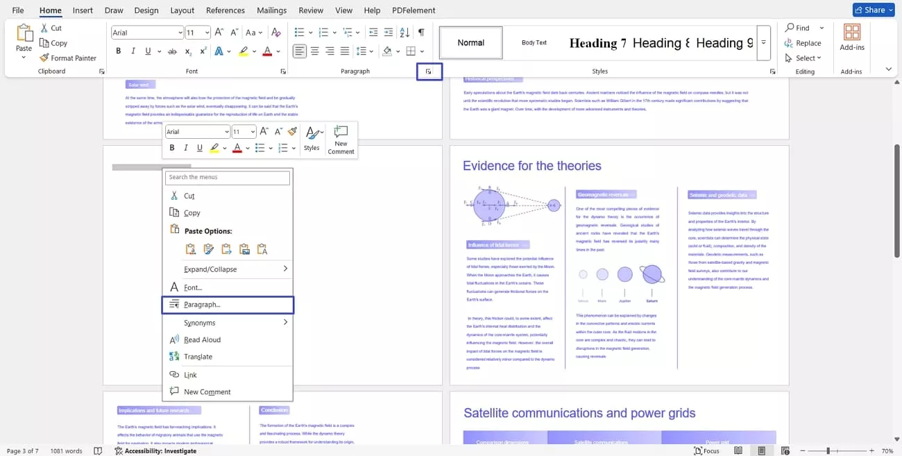 access paragraph settings word
