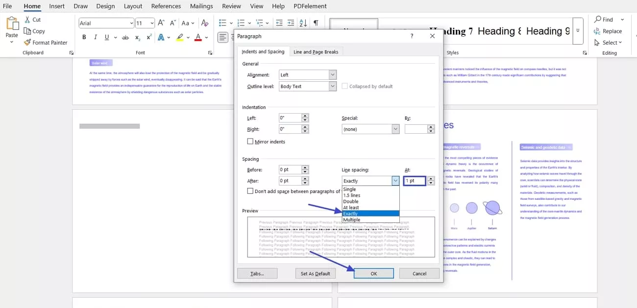 adjust line spacing word remove pages