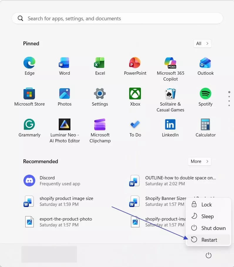 restart computer to fix issue